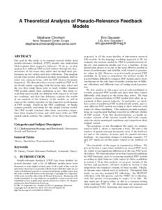 A Theoretical Analysis of Pseudo-Relevance Feedback Models Stéphane Clinchant Eric Gaussier