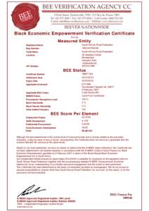 Black Economic Empowerment Verification Certificate A12-02 Measured Entity Registered Name
