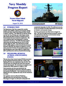 Navy Monthly Progress Report Former Mare Island Naval Shipyard August 26, 2010