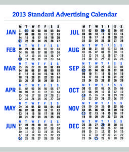 2013 Standard Advertising Calendar  JAN FEB MAR APR