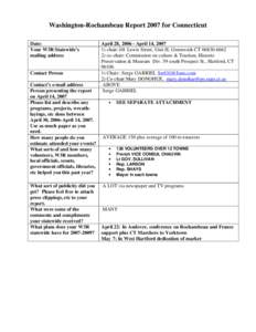 Washington-Rochambeau Report 2007 for Connecticut Date: Your W3R Statewide’s mailing address  Contact Person