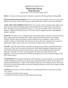 BARRINGTON YACHT CLUB  Mugwumps Racing Sailing Instructions June 24, July 1, 8, 15, 22, 29 and AugustRULES: The series will be governed by the rules as defined by the Racing Rules of Sailing (RRS).