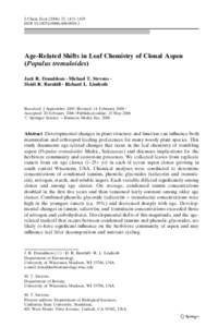 J Chem Ecol: 1415–1429 DOIs10886Age-Related Shifts in Leaf Chemistry of Clonal Aspen (Populus tremuloides) Jack R. Donaldson & Michael T. Stevens &