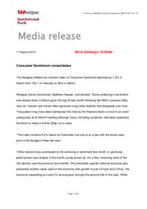A division of Westpac Banking Corporation ABN[removed]Media release Strict Embargo 10:30am  11 March 2015