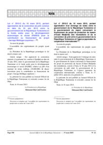 lois Loi n° du 16 mars 2015, portant approbation de la convention de prêt conclue en date du 24 juin 2014 entre le gouvernement de la République Tunisienne et le fonds arabe pour le développement