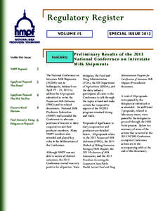 Regulatory Register VOLUME 15 Food Safety  Inside this issue: