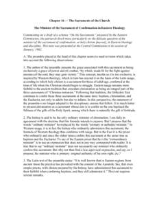 Chapter 16 ― The Sacraments of the Church The Minister of the Sacrament of Confirmation in Eastern Theology Commenting on a draft of a schema “On the Sacraments” prepared by the Eastern Commission, the patriarch dw