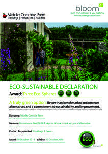 SME ECO-DESIGN & VALIDATION www.ecodesignbloom.com ECO-SUSTAINABLE DECLARATION Award: Three Eco-Spheres A truly green option: Better than benchmarked mainstream