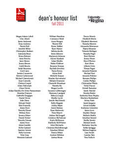 dean’s honour list fall 2011 Megan Adams Lebell Cloe Allard Jamie Anderson