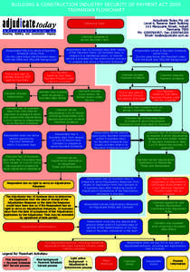 BUILDING & CONSTRUCTION INDUSTRY SECURITY OF PAYMENT ACT 2009 TASMANIAN FLOWCHART Adjudicate Today Pty Ltd Level 6, Reserve Bank Building 111 Macquarie Street, Hobart Tasmania 7000