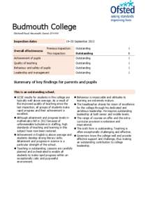 Budmouth College Chickerell Road, Weymouth, Dorset, DT4 9SY Inspection dates  19–20 September 2013