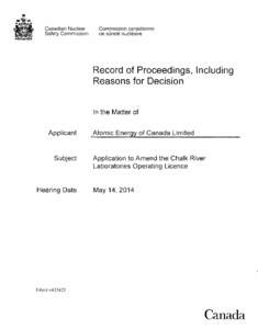 Record of Proceedings, Including Reasons for Decision