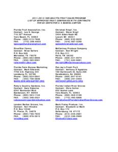 [removed]INDIANA FFA FRUIT SALES PROGRAM LIST OF APPROVED FRUIT COMPANIES WITH CONTRACTS FOR 80 CENTS PER 4/5 BUSHEL CARTON Florida Fruit Association, Inc. Contact: Leo S. George 716 20th Avenue