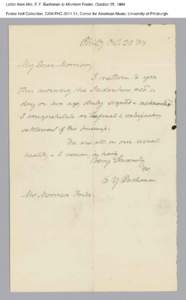 Letter from Mrs. E.Y. Buchanan to Morrison Foster, October 25, 1884 Foster Hall Collection, CAM.FHC[removed], Center for American Music, University of Pittsburgh. Letter from Mrs. E.Y. Buchanan to Morrison Foster, Octobe