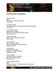 Provisional list of speakers
