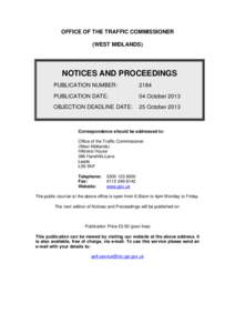 OFFICE OF THE TRAFFIC COMMISSIONER (WEST MIDLANDS) NOTICES AND PROCEEDINGS PUBLICATION NUMBER: