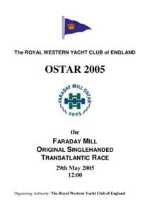 The ROYAL WESTERN YACHT CLUB of ENGLAND  OSTAR 2005