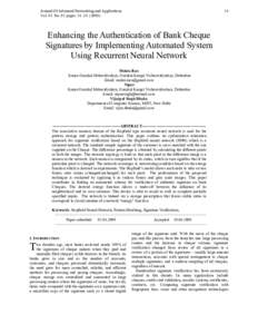 Journal Of Advanced Networking and Applications Vol. 01 No. 01 pages:   Enhancing the Authentication of Bank Cheque