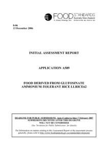 [removed]December 2006 INITIAL ASSESSMENT REPORT  APPLICATION A589