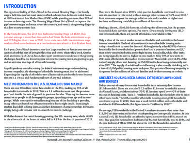 INTRODUCTION The signature finding of Out of Reach is the annual Housing Wage - the hourly wage a full-time worker must earn to afford a decent two-bedroom rental home at HUD-estimated Fair Market Rent (FMR) while spendi