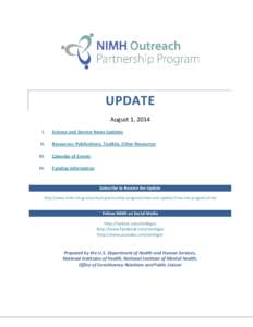 UPDATE August 1, 2014 I. Science and Service News Updates