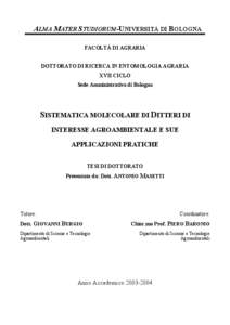 ALMA MATER STUDIORUM-UNIVERSITÀ DI BOLOGNA FACOLTÀ DI AGRARIA DOTTORATO DI RICERCA IN ENTOMOLOGIA AGRARIA