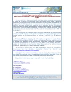 Boletín Informativo Año 2 No.29  La Paz, Bolivia 23 de Agosto de 2010 Consultas Regionales sobre los Documentos de la OMS: Marco de Políticas, Estrategia y Planes Sanitarios Nacionales y Financiamiento Futuro de