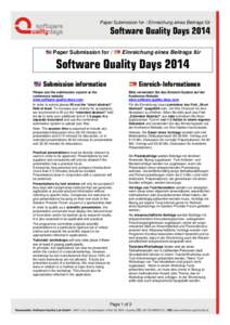 Paper Submission for / Einreichung eines Beitrags für  Software Quality Days 2014 Paper Submission for /  Einreichung eines Beitrags für