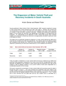 The Dispersion of Motor Vehicle Theft and Recovery Incidents in South Australia Kristin Zeman and Robert Potter 1