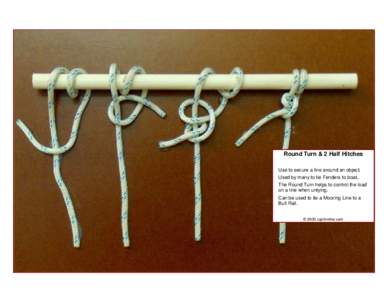 Round Turn & 2 Half Hitches Use to secure a line around an object. Used by many to tie Fenders to boat.. The Round Turn helps to control the load on a line when untying. Can be used to tie a Mooring Line to a