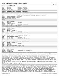 John E Condit Family Group Sheet Name John E Condit1, 2, 3  Birth