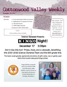 Cottonwood Valley Weekly November 30, 2015 August 17, 2015  Calendar