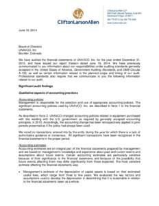 CliftonLarsonAllen LLP 8390 East Crescent Parkway, Suite 600 Greenwood Village, CO[removed]5710 | fax[removed]www.CLAconnect.com