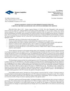 News Release Sunoco Logistics Partners L.PMarket Street Philadelphia, PAFor further information contact: Jeffrey Shields (media