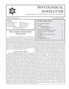 PHYCOLOGICAL NEWSLETTER A PUBLICATION OF THE PHYCOLOGICAL SOCIETY OF AMERICA Volume 39 Number 2