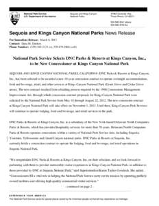 National Park Service U.S. Department of the Interior Sequoia and Kings Canyon National Parks