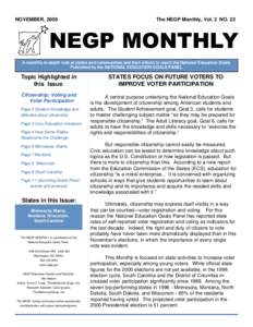 Education / National Education Goals Panel / Voter turnout / Voter registration / Citizenship education / Civics / National Assessment of Educational Progress / Absentee ballot / Citizenship / Elections / Politics / Government