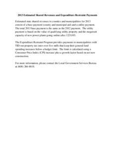 2013 Estimated Shared Revenue and Expenditure Restraint Payments