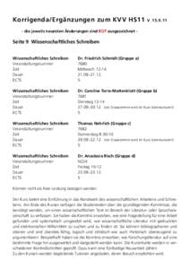 Korrigenda/Ergänzungen zum KVV HS11  V_15[removed]die jeweils neuesten Änderungen sind ROT ausgezeichnet -