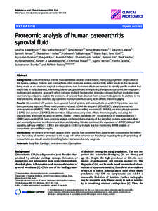 Arthritis / Joints / Mass spectrometry / Bioinformatics / Glucosamine / Synovial / Proteomics / Rheumatoid arthritis / Osteoarthritis / Biology / Anatomy / Proteins