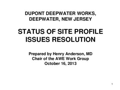 DUPONT DEEPWATER WORKS, DEEPWATER, NEW JERSEY  STATUS OF SITE PROFILE ISSUES RESOLUTION