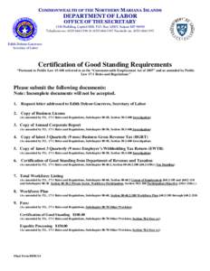 COMMONWEALTH OF THE NORTHERN MARIANA ISLANDS  DEPARTMENT OF LABOR OFFICE OF THE SECRETARY 1356 Building, Capitol Hill, P.O. Box 10007, Saipan MPTelephone no0rFacsimile no