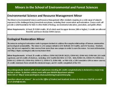 Minors in the School of Environmental and Forest Sciences    Environmental Science and Resource Management Minor   