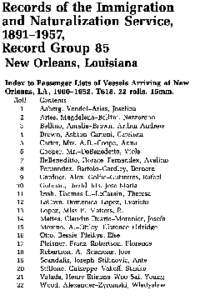 Records of the Immigration and Naturalization Service, [removed], Record Group 85 New Orleans, Louisiana Index to Passenger Lists of Vessels Arriving at New