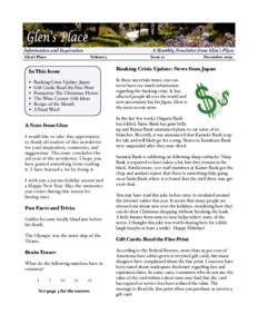 Information and Inspiration Glen’s Place A Monthly Newsletter from Glen’s Place Volume 3