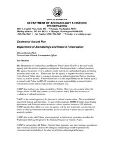 STATE OF WASHINGTON  DEPARTMENT OF ARCHAEOLOGY & HISTORIC PRESERVATION 1063 S. Capitol Way, Suite 106  Olympia, Washington[removed]Mailing address: PO Box 48343  Olympia, Washington[removed]