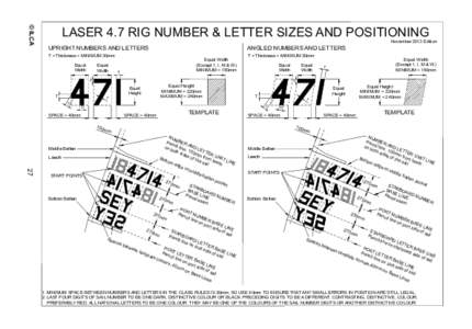 © ILCA 	  LASER 4.7 RIG NUMBER & LETTER SIZES AND POSITIONING T = Thickness = MINIMUM 30mm Equal Width