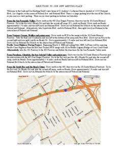 DIRECTIONS TO OUR NEW MEETING PLACE Welcome to the Sand and Sea Knitting Guild’s new home at St. Andrew’s Lutheran Church, located at[removed]National Blvd., Los Angeles, at the corner of Federal Ave. and National Blvd