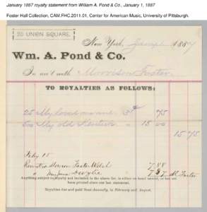 January 1887 royalty statement from William A. Pond & Co., January 1, 1887 Foster Hall Collection, CAM.FHC[removed], Center for American Music, University of Pittsburgh. January 1887 royalty statement from William A. Pon