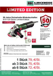 50 Jahre Sicherheits-Winkelschleifer: WQuick Limited Edition Der erste kleine Metabo Winkelschleifer mit S-Automatic kam 1966 auf